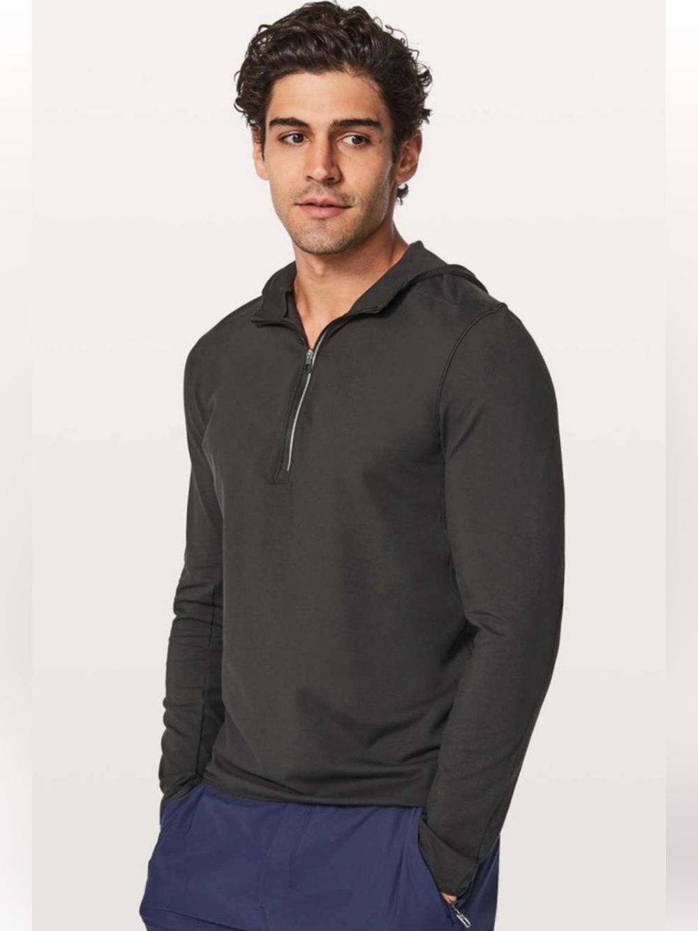 lululemon athletica 🍋 Men's Black Half-Zip Hooded long sleeve performance shirt